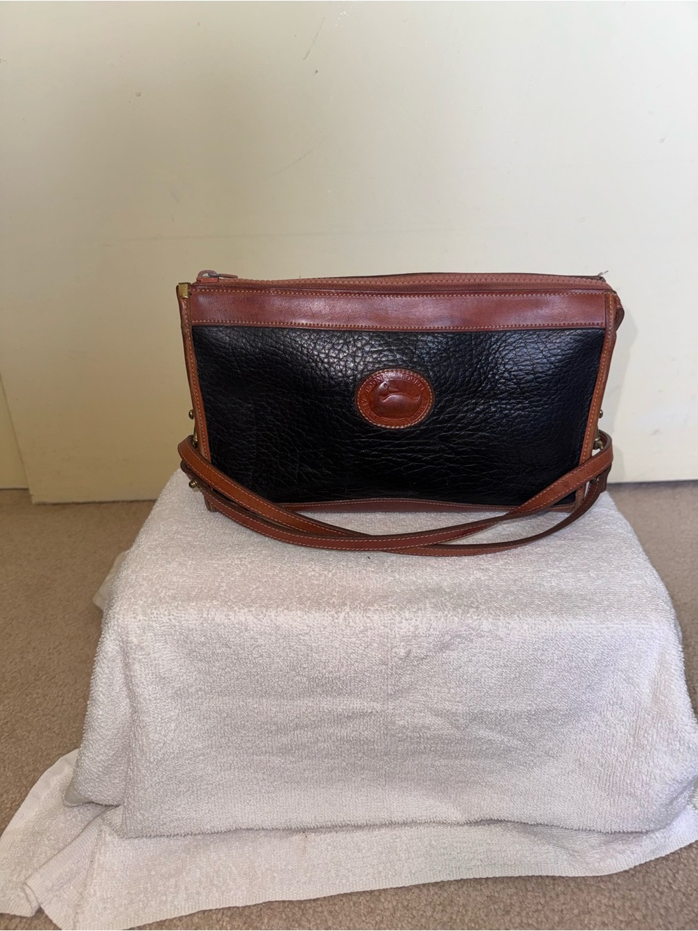 Vintage Dooney & Bourke Black and Brown Leather Shoulder Bag